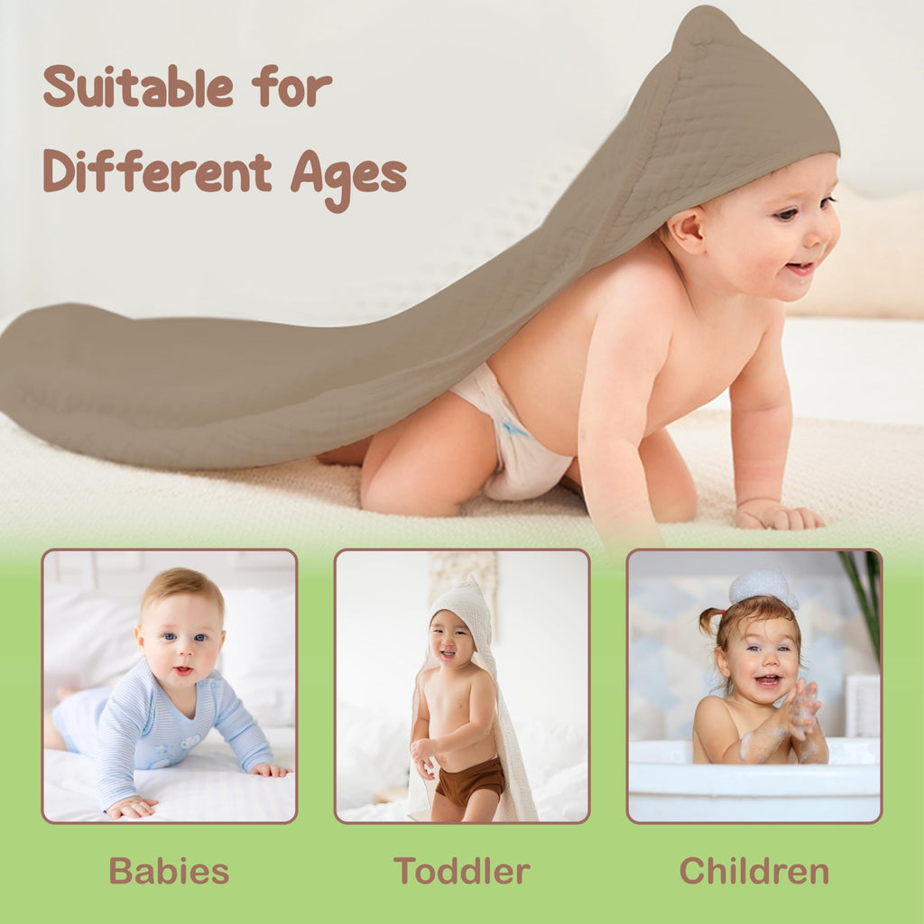 100% Organic Cotton Muslin Hooded Baby Towels 2 Pack
