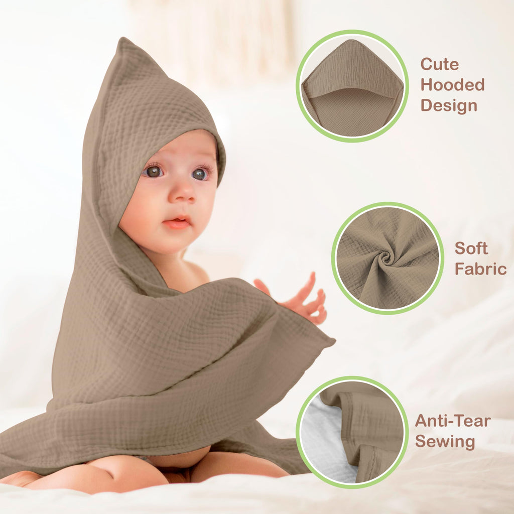 100% Organic Cotton Muslin Hooded Baby Towels 2 Pack