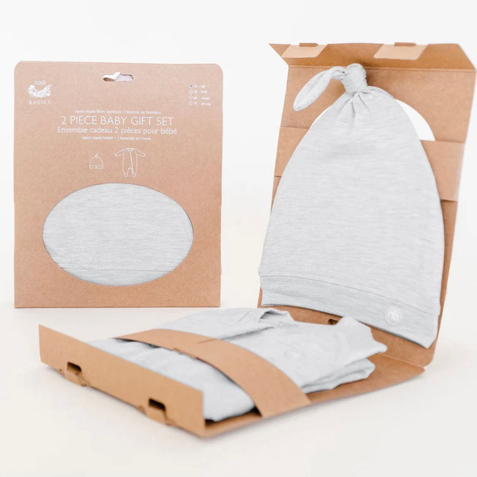 Bamboo Cotton Basics 2 Piece Romper Baby Gift Set | Grey Dawn | Nest Designs