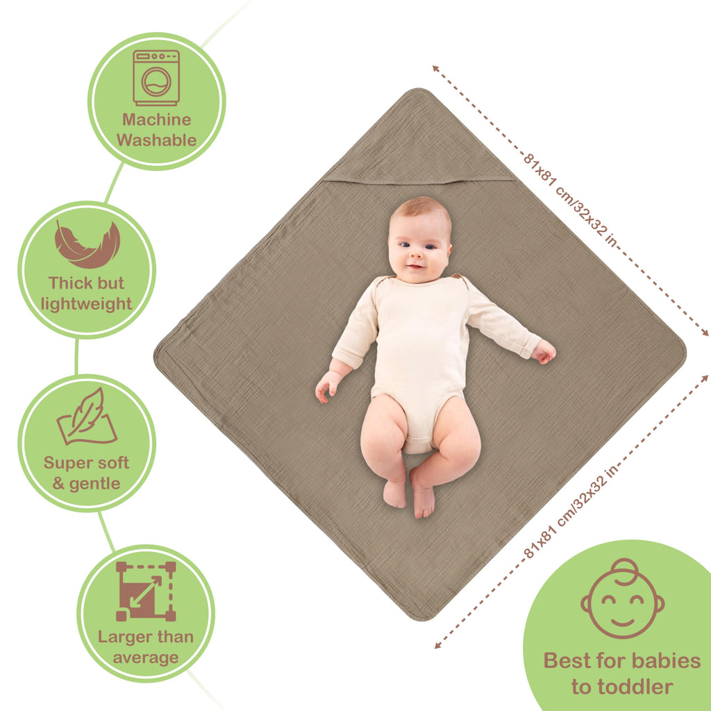 100% Organic Cotton Muslin Hooded Baby Towels 2 Pack