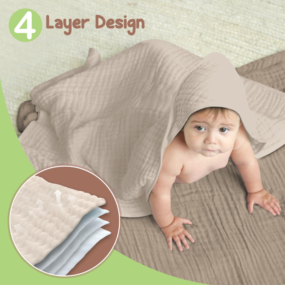 100% Organic Cotton Muslin Hooded Baby Towels 2 Pack