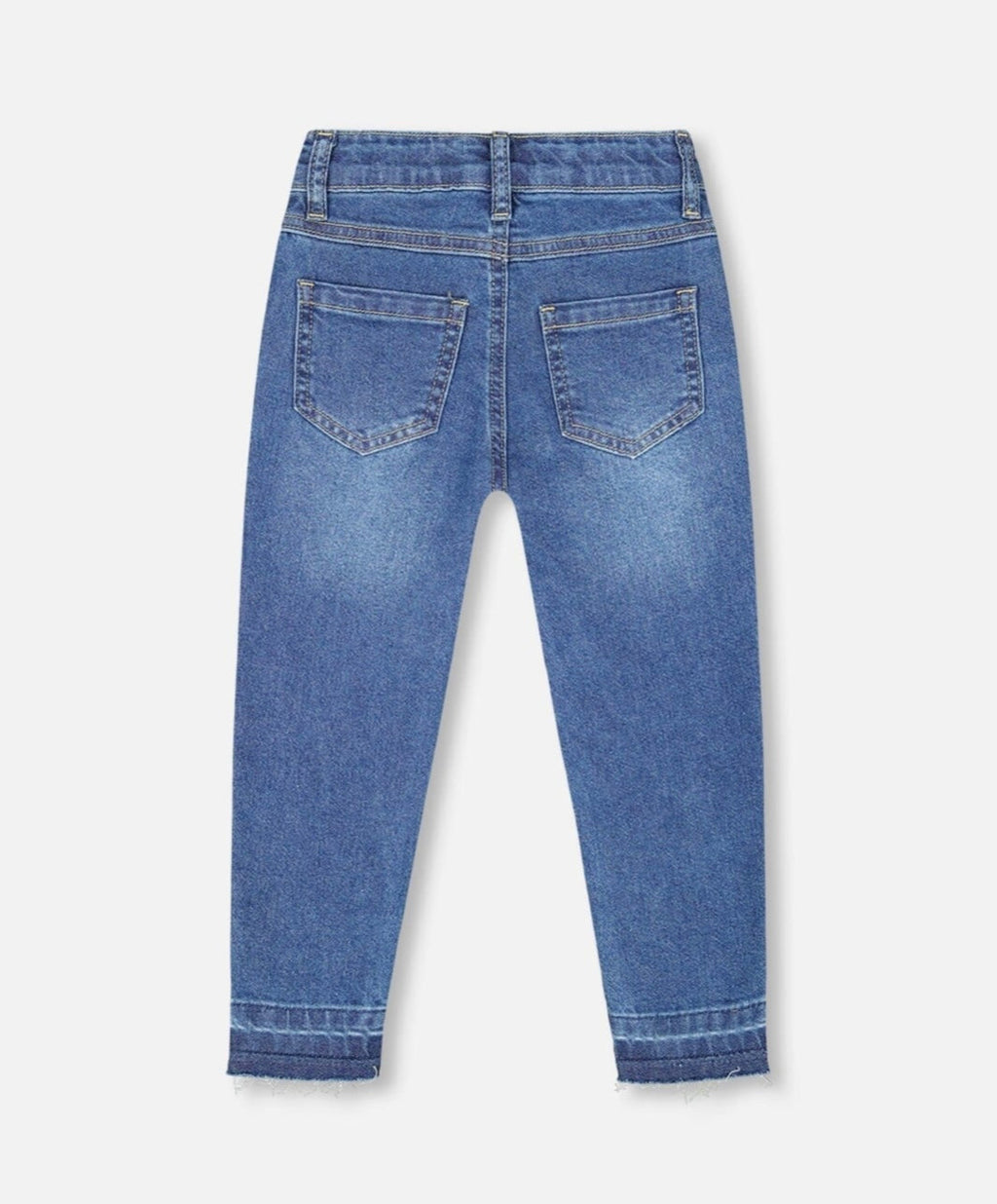Denim With Frayed Hems And Floral Embroideries | Blue | Deux Par Deux