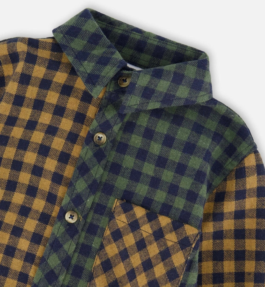 Long Sleeve Flannel Shirt | Yellow And Green Plaid | Deux Par Deux