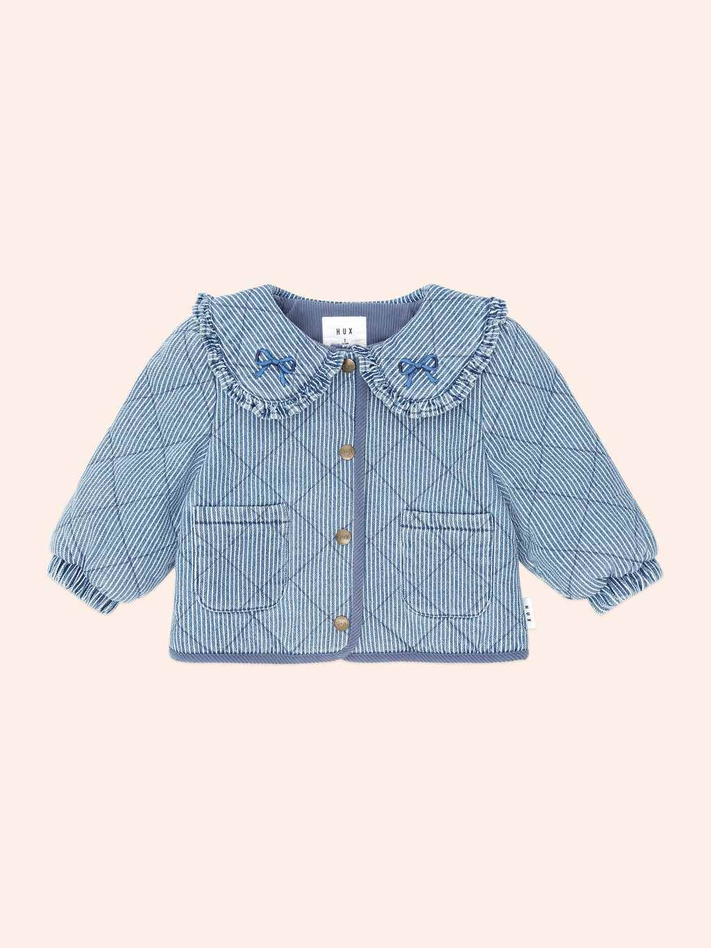 Vintage Bow Collar Denim Jacket | Blue Stripe | Huxbaby