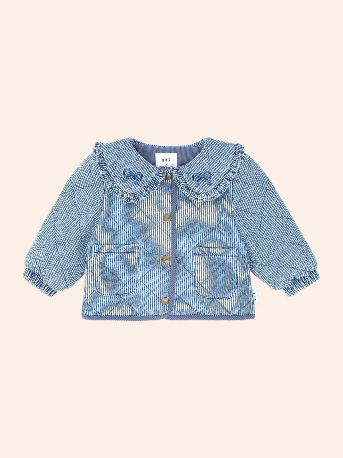 Vintage Bow Collar Denim Jacket | Blue Stripe | Huxbaby