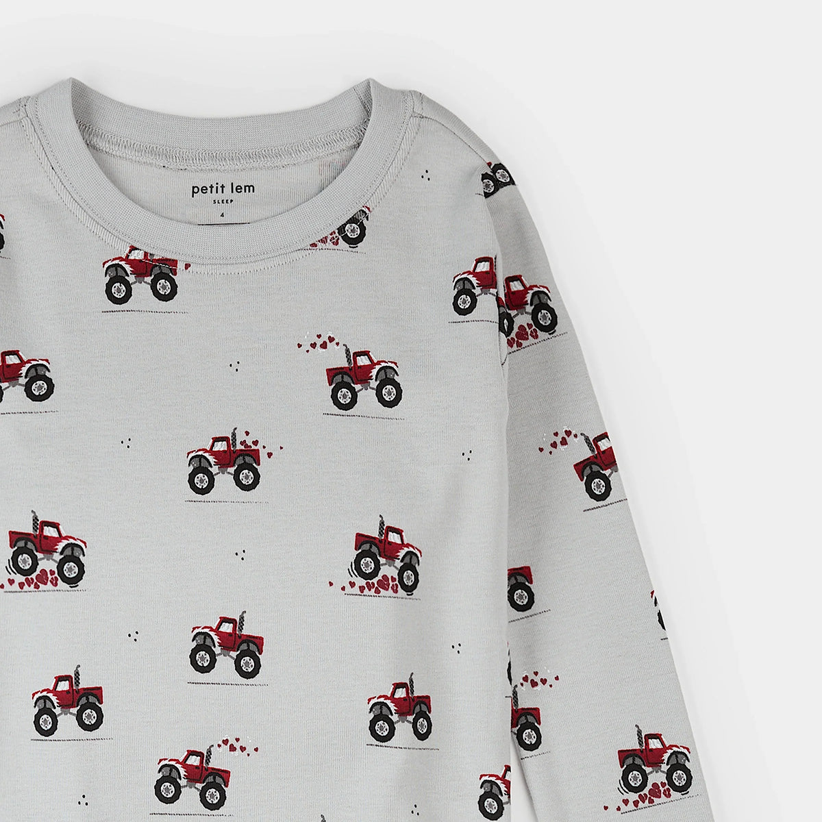 Monster Truck Love Print on Lunar Rock PJ Set | Petit Lem