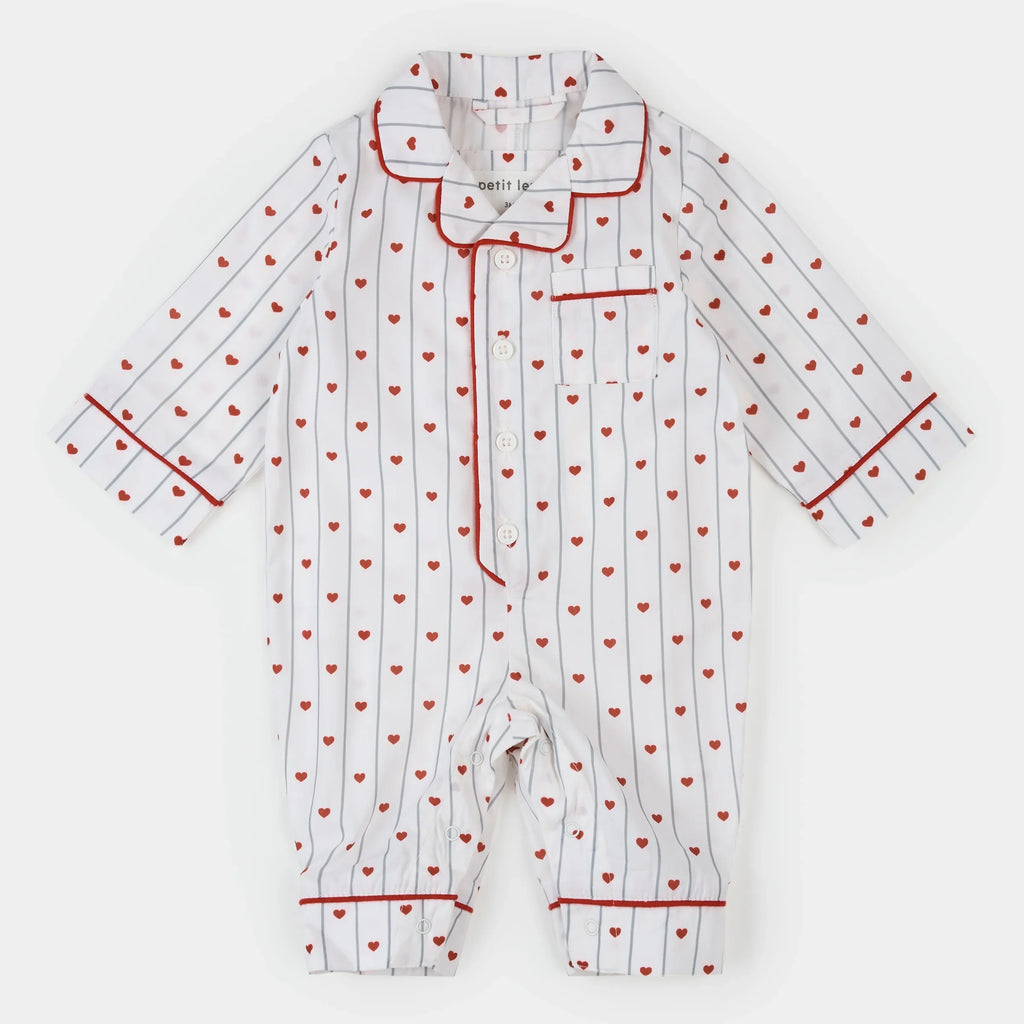 Heart Stripe on Poplin Romper | Petit Lem