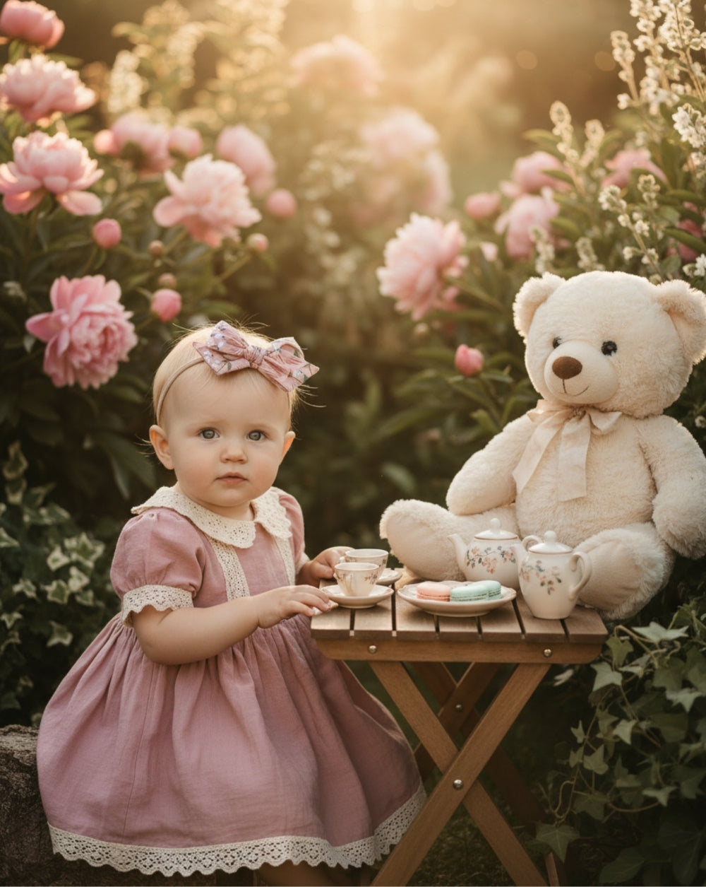 Antique Rose Floral Oversize Bow